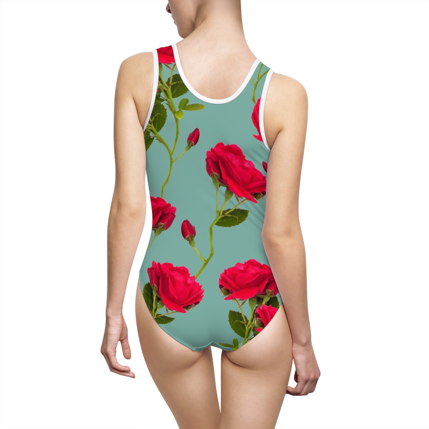 Fleurs rouges et bleus - Maillot de bain 1 pièce classique Femme Inovax