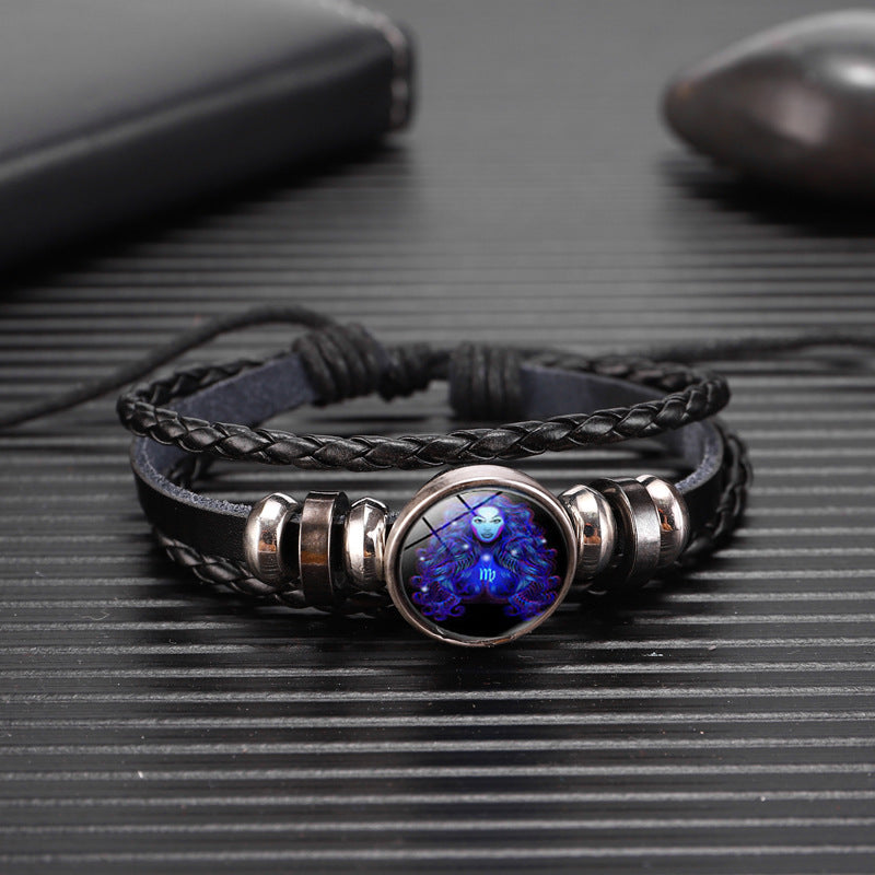 Pulsera de constelación del zodiaco Pulsera de diseño trenzado para hombres, mujeres y niños