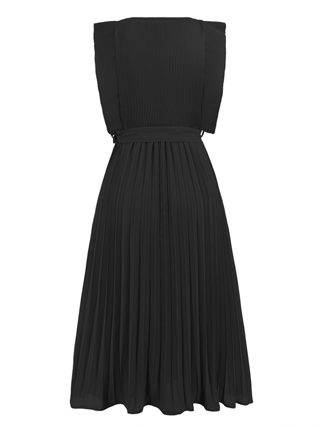 Robe midi plissée nouée à col rond