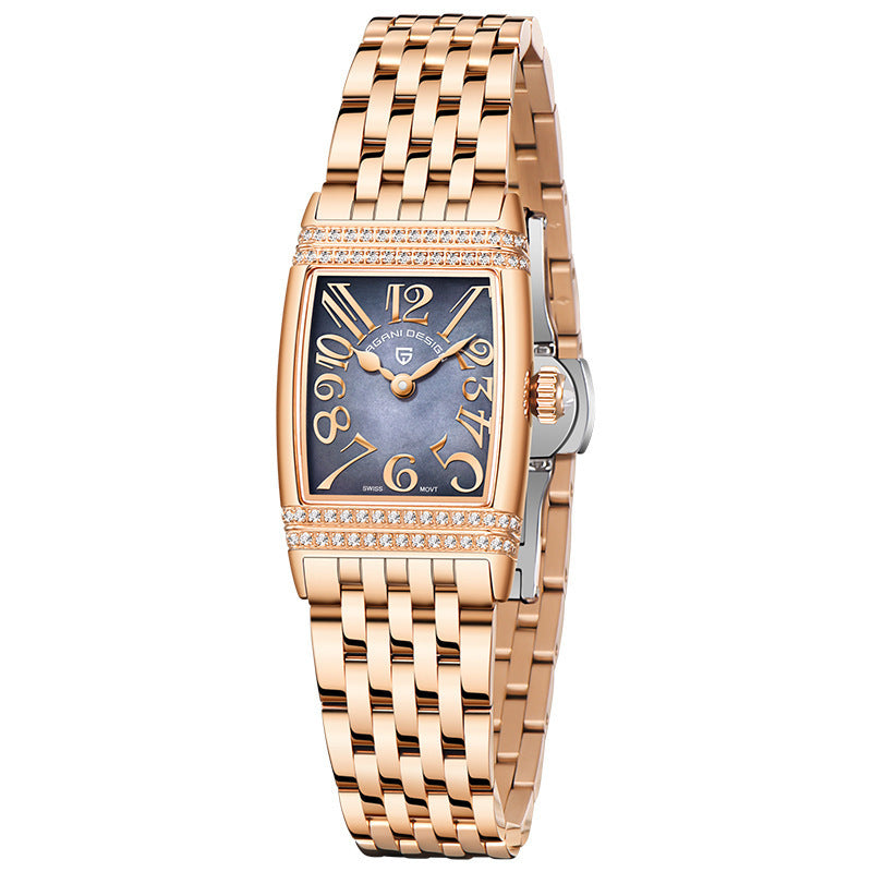 Women's Fashion Shell Face Square Quartz Watch With Diamonds