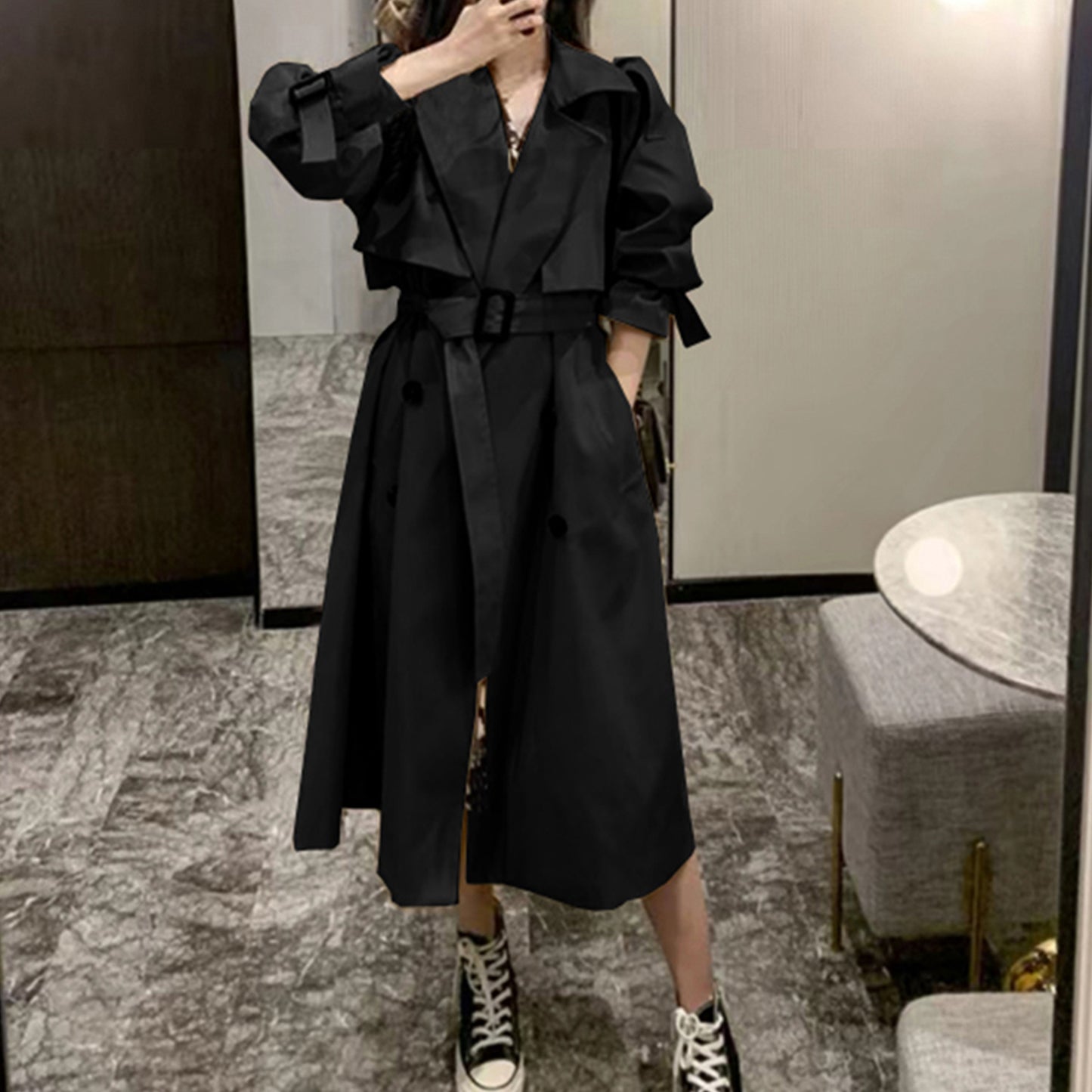 Trench-coat tendance pour femme, manteau croisé, trench-coat coréen pour femme, trench-coat oversize élégant, vêtements de printemps, vêtements pour femmes