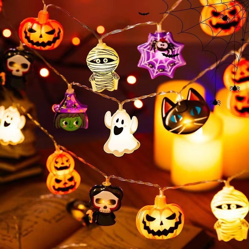 Cadena de luces de Halloween de PVC de material blando, lámpara de modelado de murciélago fantasma de calabaza, decoración del hogar para interiores y exteriores