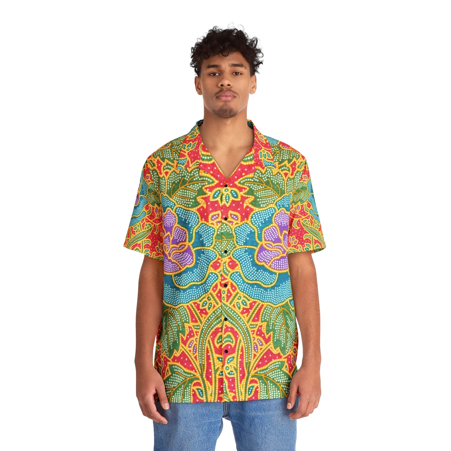 Fleurs vertes et rouges - Chemise Hawaïenne Homme Inovax