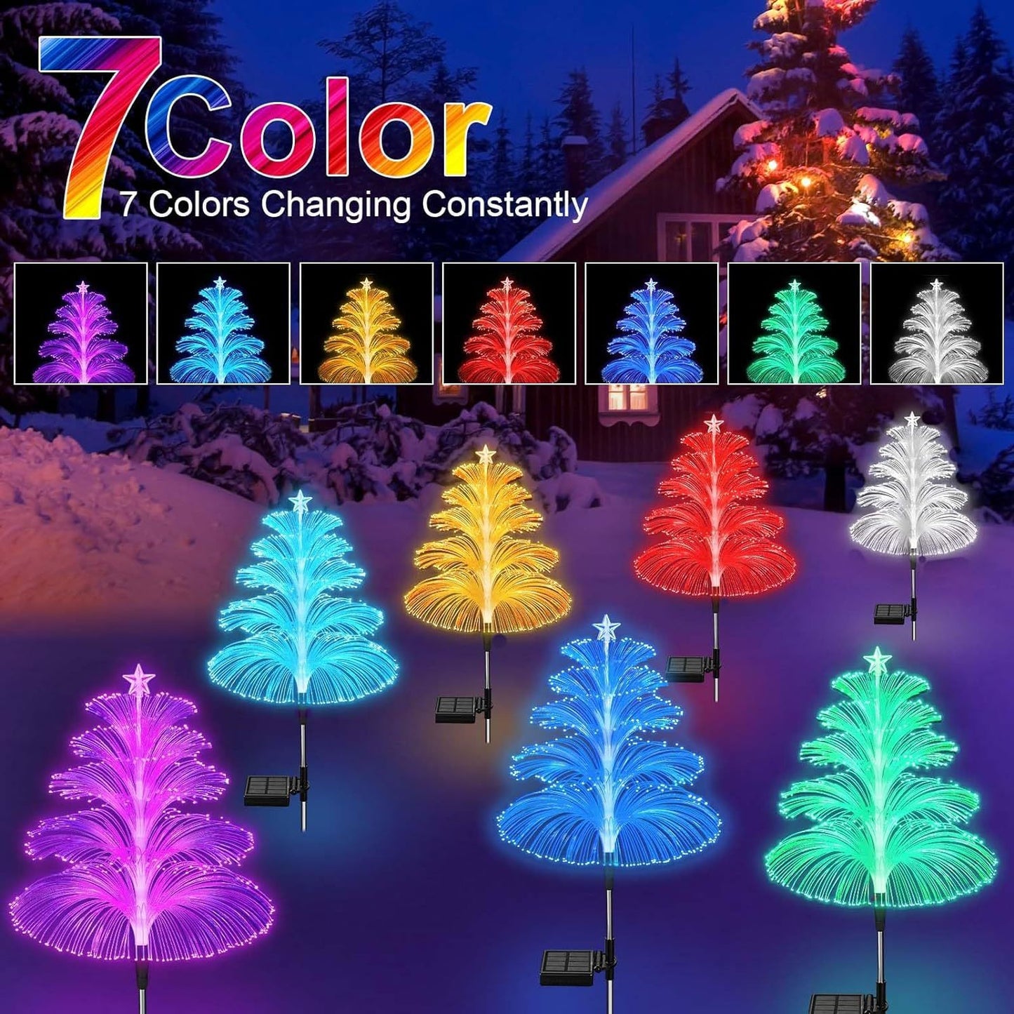 Fuente de luz con modelado de árbol de Navidad con fibra óptica solar