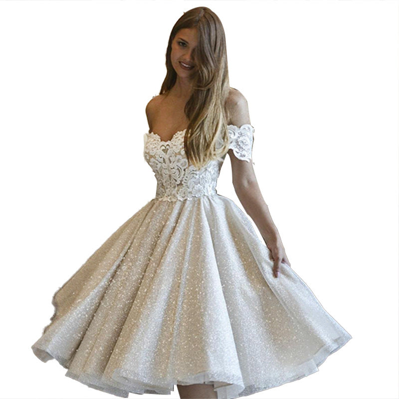 Robe de soirée en dentelle, jupe de princesse brillante