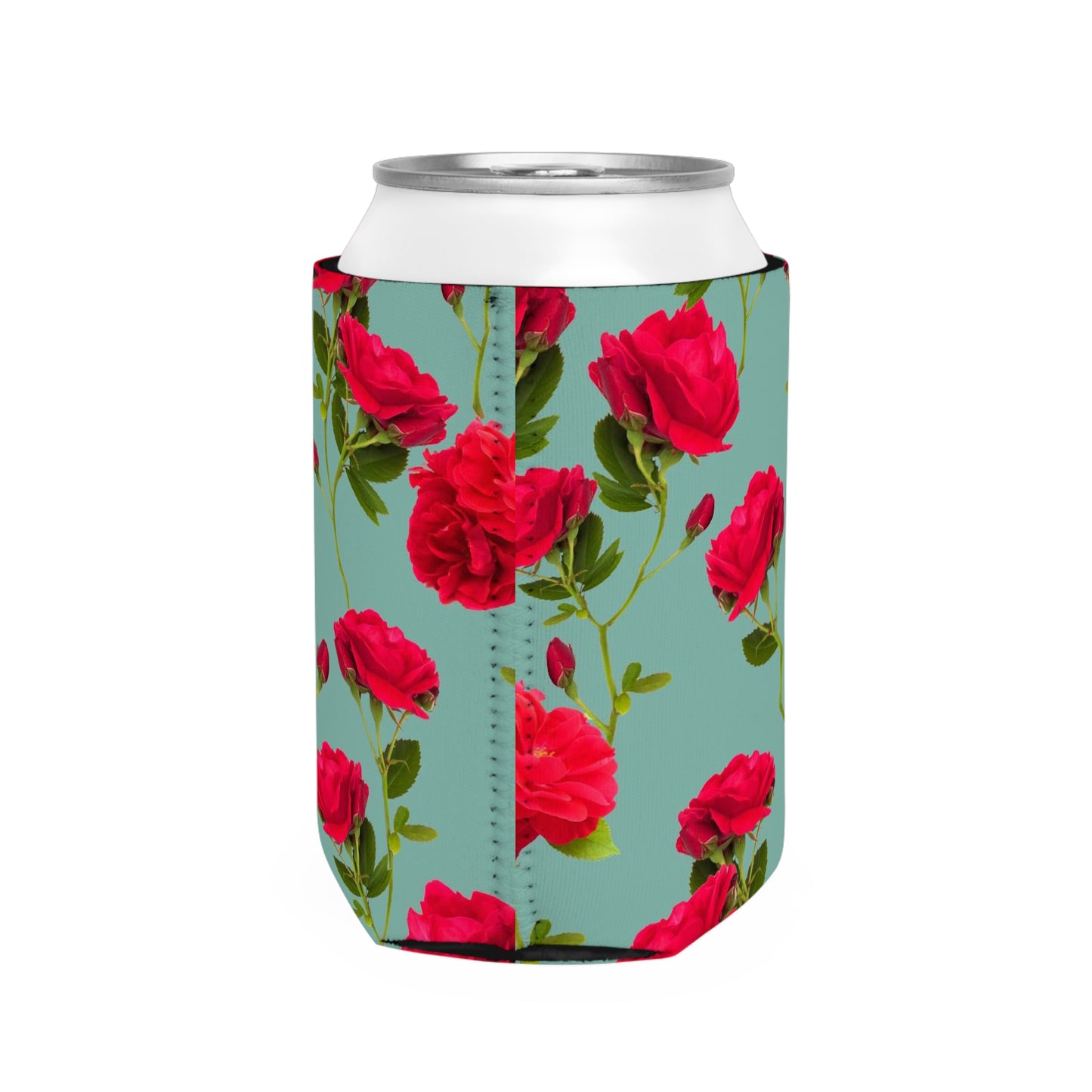 Red Flowers and blue - Inovax Can Cooler Sleeve