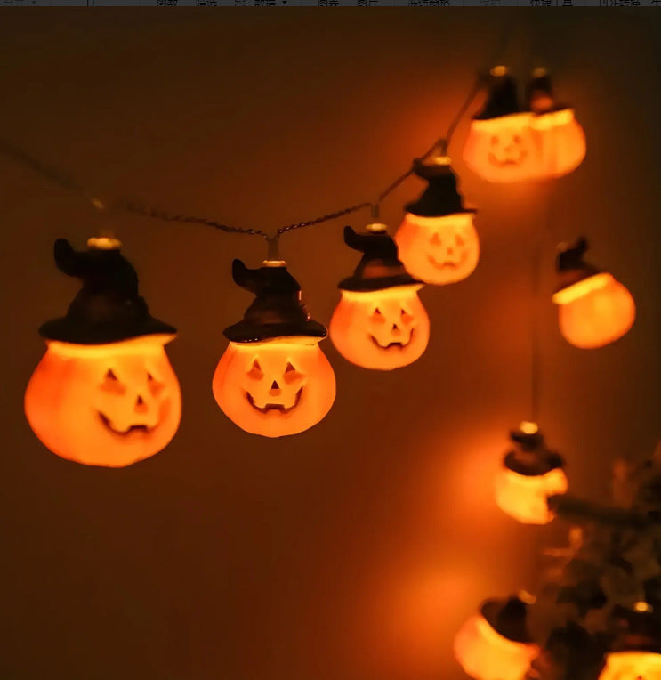 Cadena de luces de Halloween de PVC de material blando, lámpara de modelado de murciélago fantasma de calabaza, decoración del hogar para interiores y exteriores