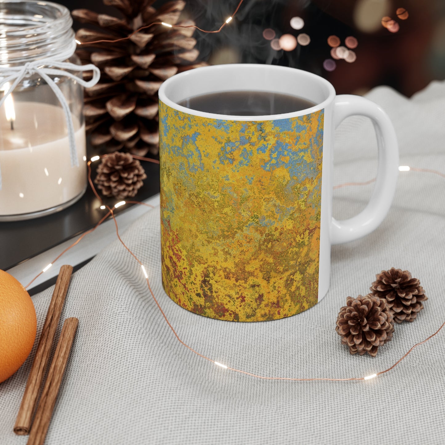 Gold and blue spots - Inovax Ceramic Mug 11oz