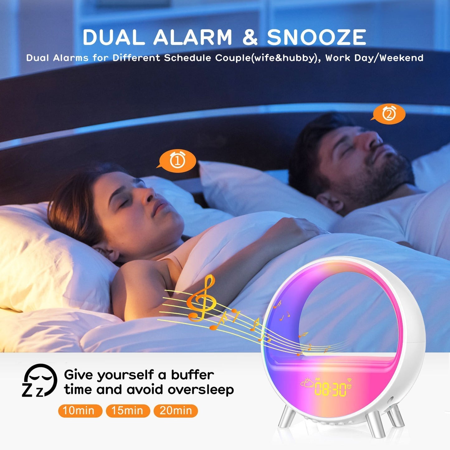 Lámpara de ambiente Altavoz Bluetooth Reloj despertador inteligente Luz nocturna WiFi Luz de despertar Amanecer Lámpara de atardecer