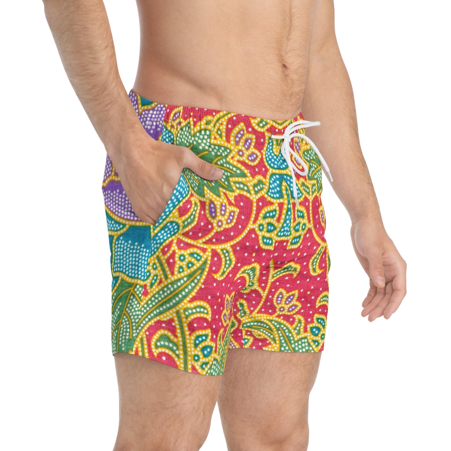 Green and red flowers - Inovax Swim Trunks