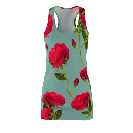 Fleurs rouges et bleues - Robe dos nageur coupé-cousu Inovax pour femme