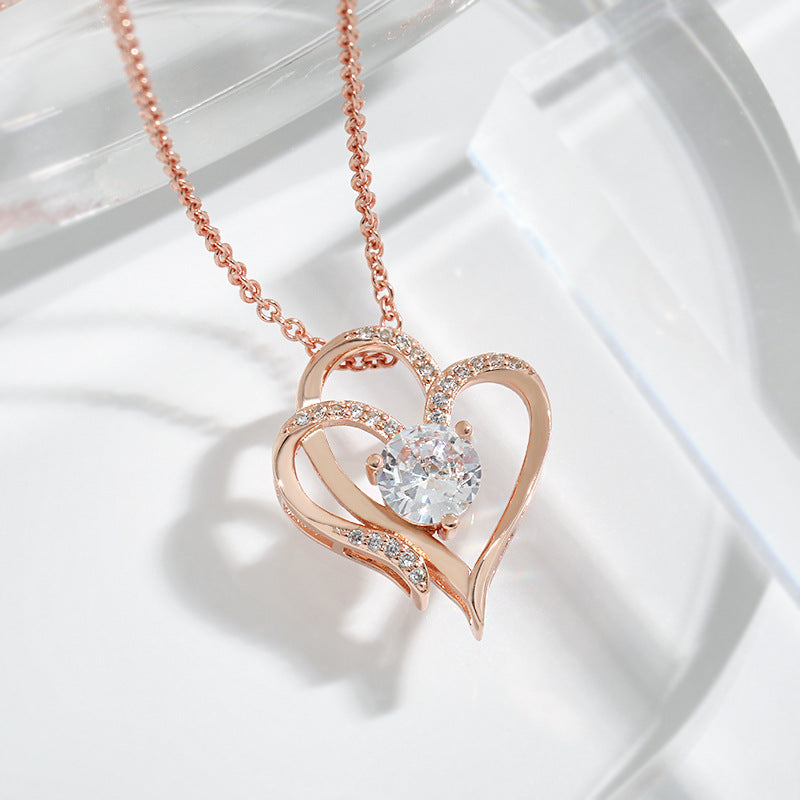 Collar de doble amor de circón con diamantes de imitación Ins, collar personalizado en forma de corazón, cadena de clavícula, joyería para mujer, Día de San Valentín