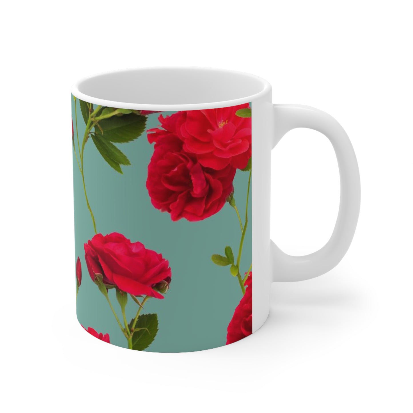 Red Flowers and blue - Inovax Ceramic Mug 11oz