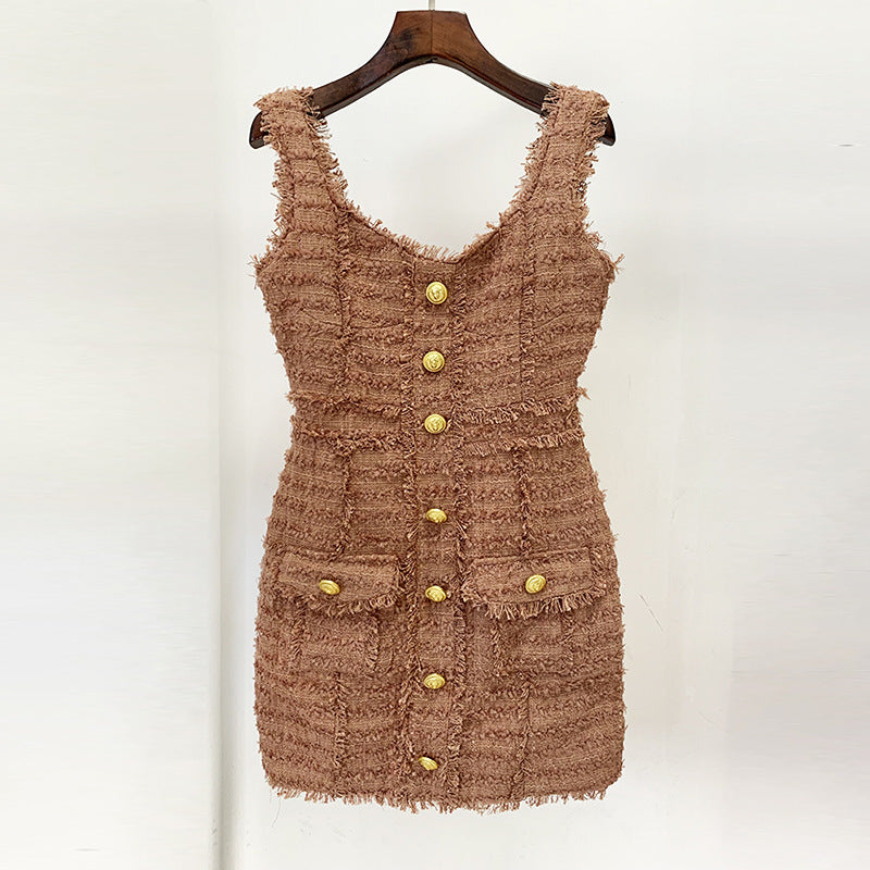 Vestido de tirantes de tweed personalizado a la moda para mujer