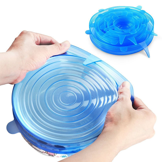 Couvercle de conservation en silicone pour bol universel, couvercle transparent scellé, conservation de la fraîcheur domestique, 6 pièces, couvercle pour four à micro-ondes, film plastique