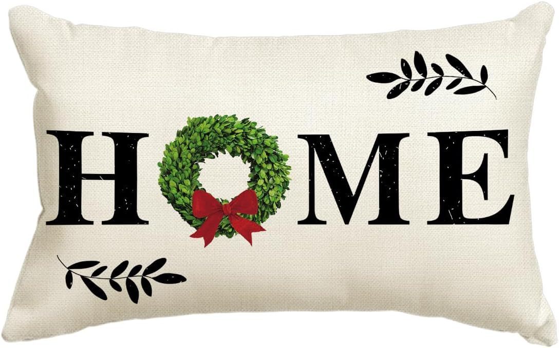 Funda de almohada de lino sencilla para Navidad, decoración para el sofá del hogar