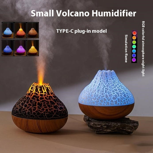 Humidificador Volcano Niebla de grano de madera Silencio Luz ambiental de siete colores