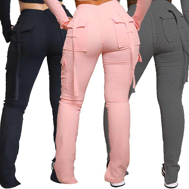 Pantalon Cargo avec poches, taille haute, cordon de serrage, jambes larges, droit, salopette pour femmes