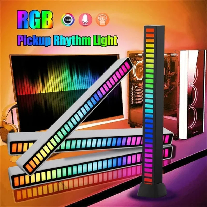 RGB Lamp 32LED Strip Lights Pickup Light Sound Control Lamp Ambient Light Smart APP Control Music Rhythm For Game Desktop Light