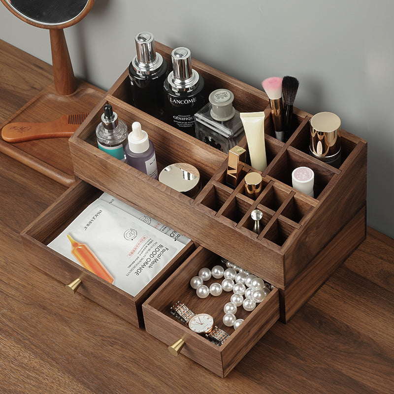 Caja de almacenamiento de cosméticos de madera maciza, organizador de cajones para brochas de maquillaje