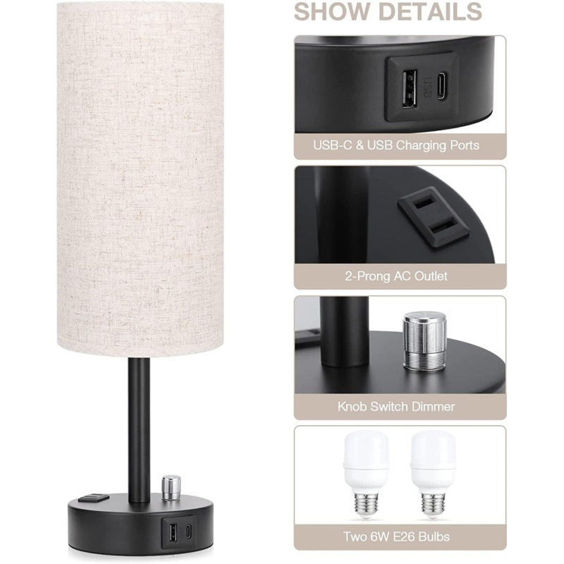 Rotary Switch Electrodeless Dimming Round Fabric Table Lamp