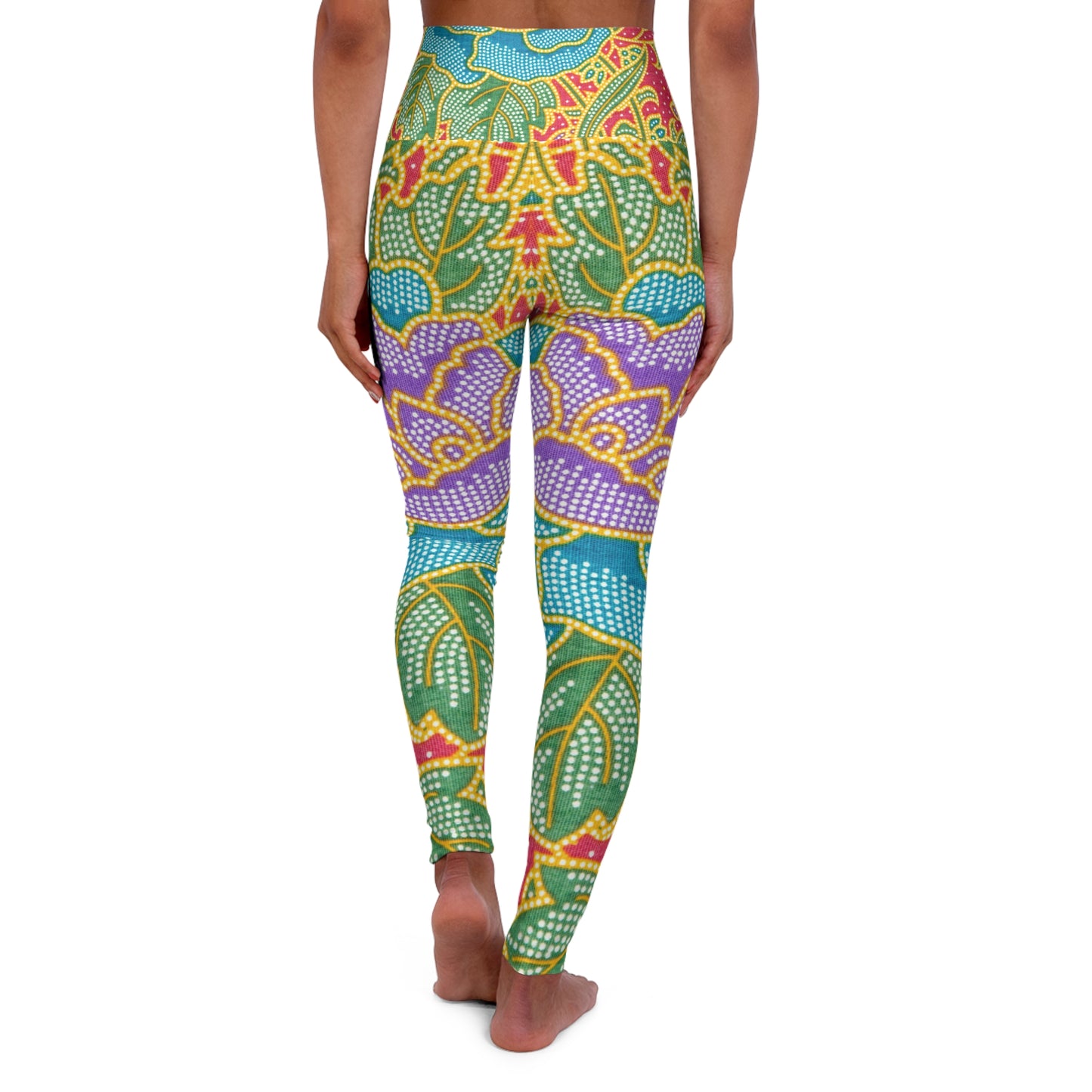 Fleurs vertes et rouges - Legging de yoga taille haute Inovax