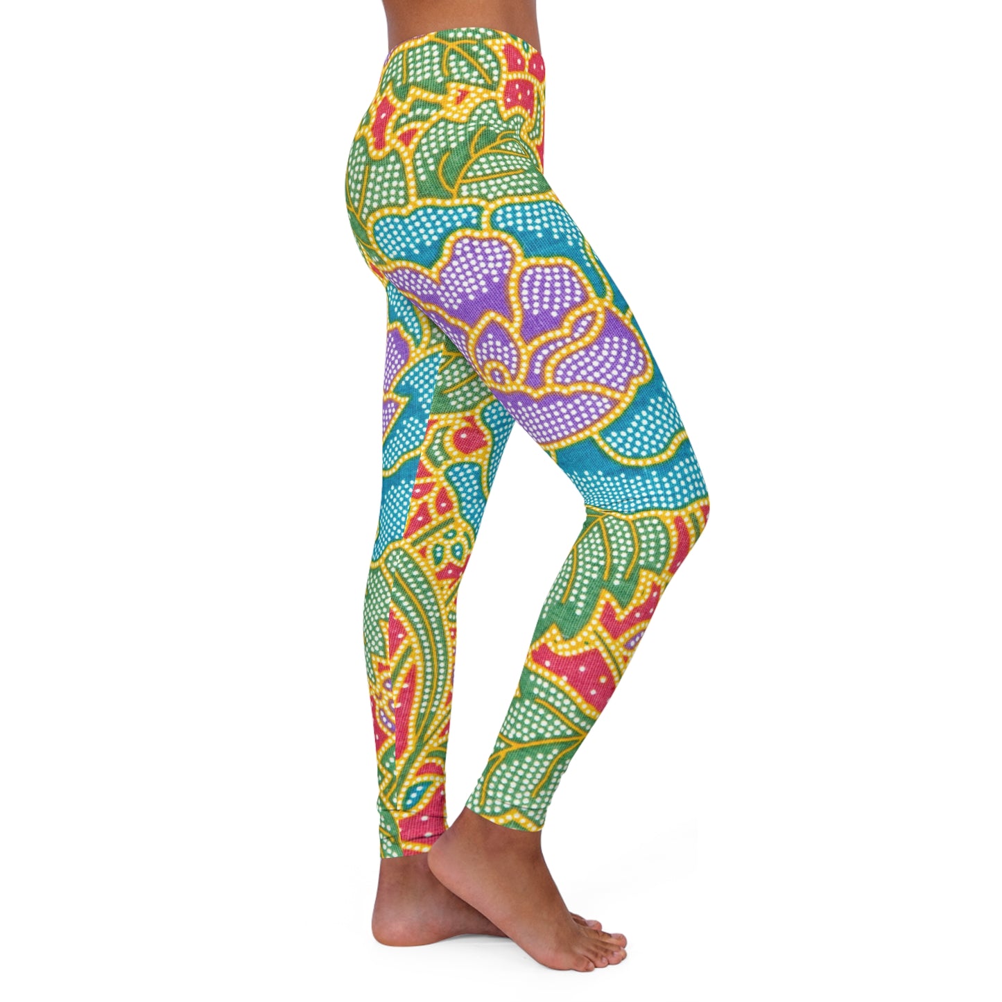 Flores verdes y rojas - Leggings de spandex para mujer Inovax