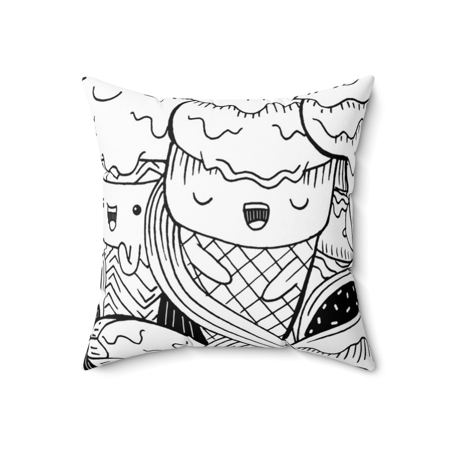 Doodle Icecream - Almohada cuadrada de poliéster hilado Inovax