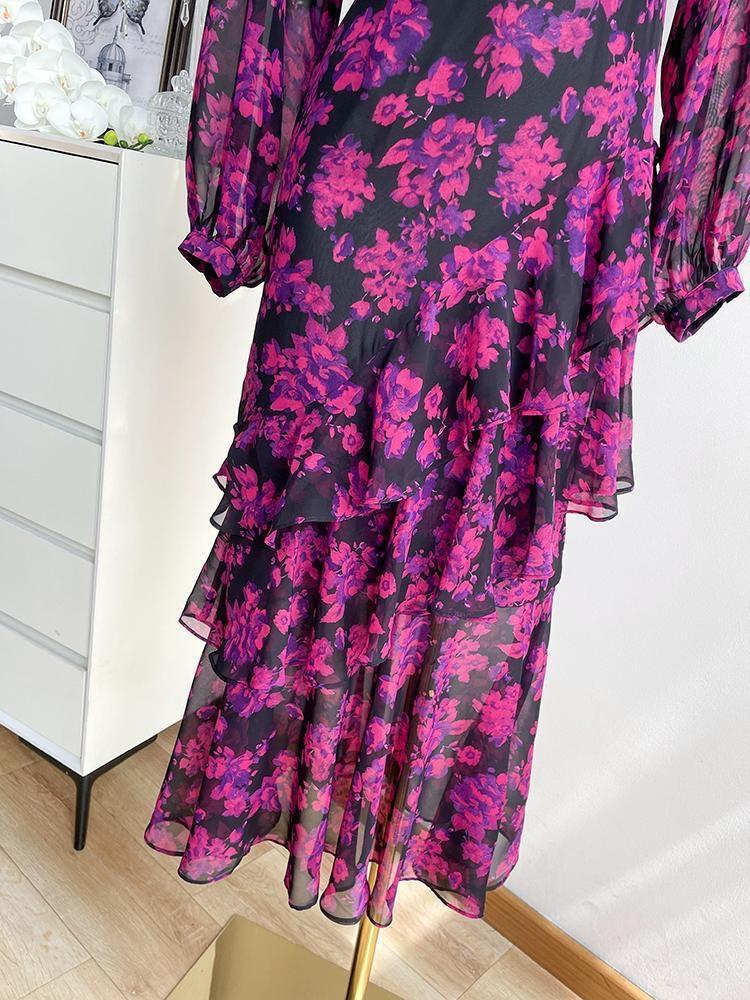 Dragon Fruit Floral Long Sleeve Dress