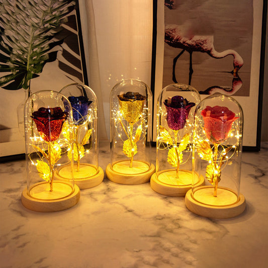 Cadeau de Saint-Valentin pour petite amie, fleurs de roses éternelles, lumière LED dans un couvercle en verre, décoration de mariage, cadeaux pour la fête des mères, cadeau féminin