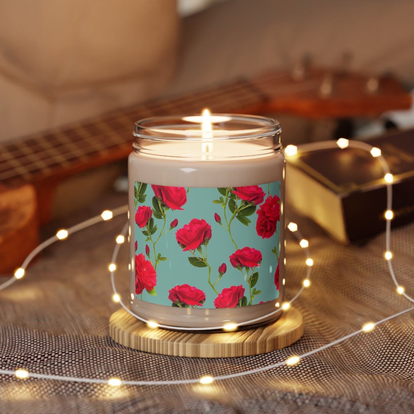 Red Flowers and blue - Inovax Scented Soy Candle 9oz