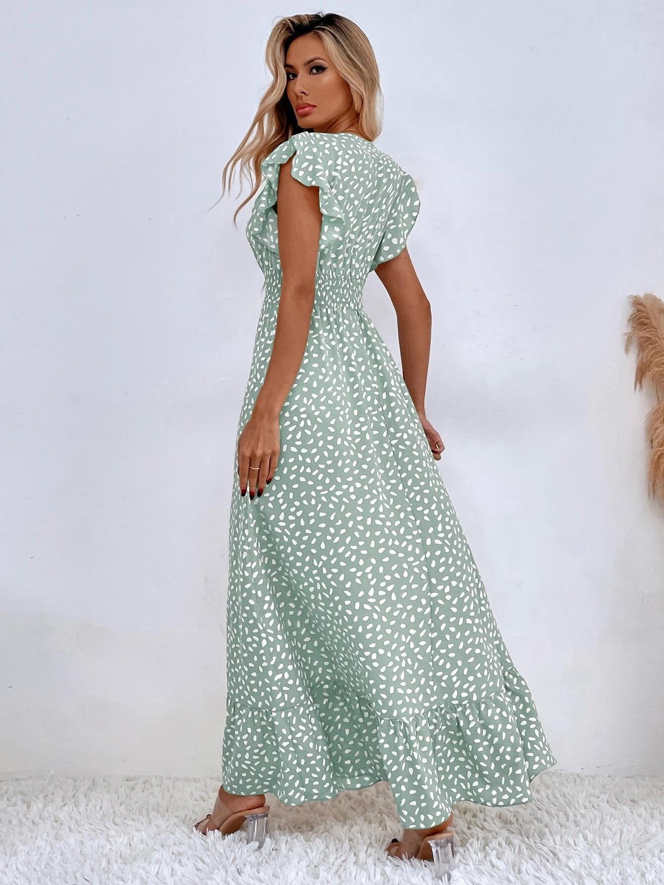 Robe longue d'été à col en v pour femmes, à volants, sans manches, taille haute, vêtements