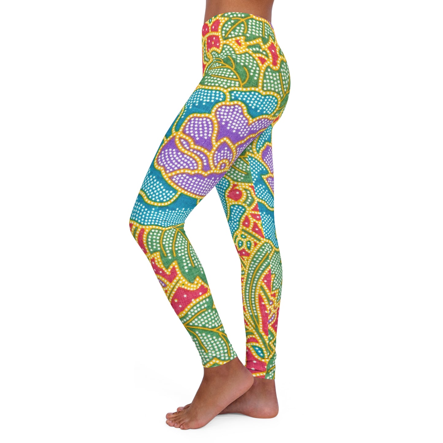 Flores verdes y rojas - Leggings de spandex para mujer Inovax