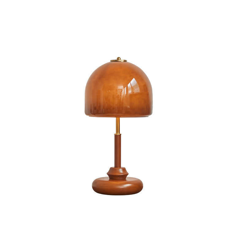 Retro Amber-yellow Glass Mushroom Decorative Table Lamp