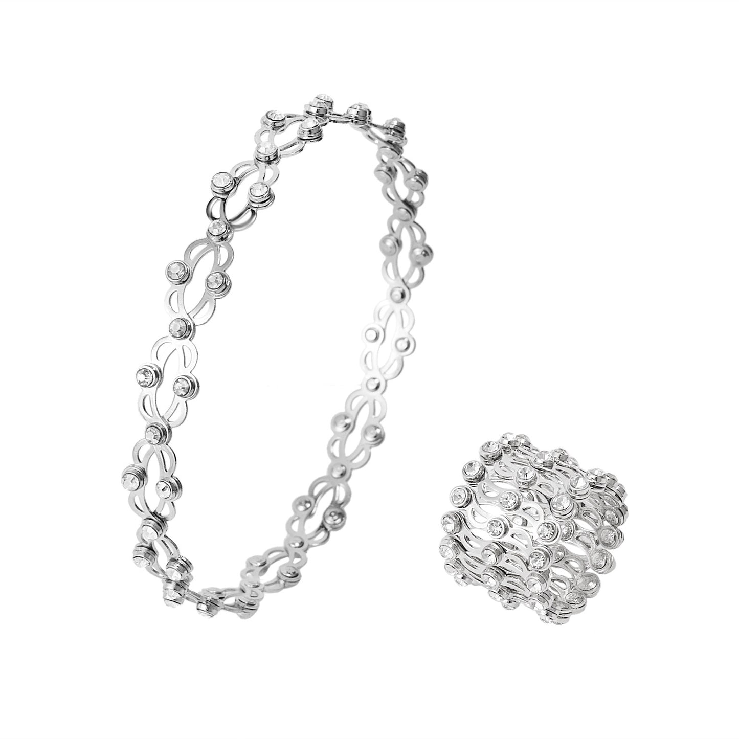 2 en 1 anneaux rétractables pliants Bracelet anneaux en strass magiques Bracelet déformable femmes Ins Style réglable bijoux de mode