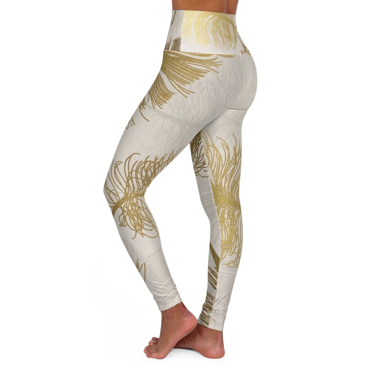 Plumas doradas - Leggings de yoga de cintura alta Inovax