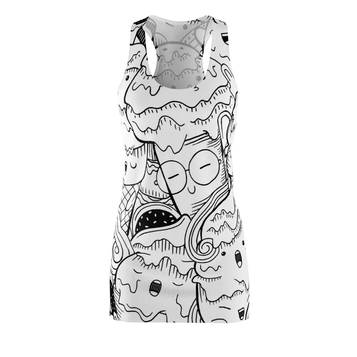 Doodle Icecream - Vestido con espalda cruzada cortado y cosido para mujer Inovax