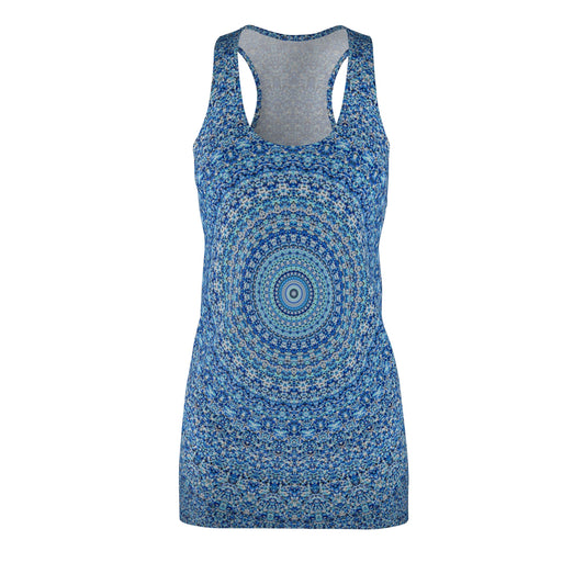 Blue Mandala - Vestido con espalda cruzada cortado y cosido para mujer Inovax