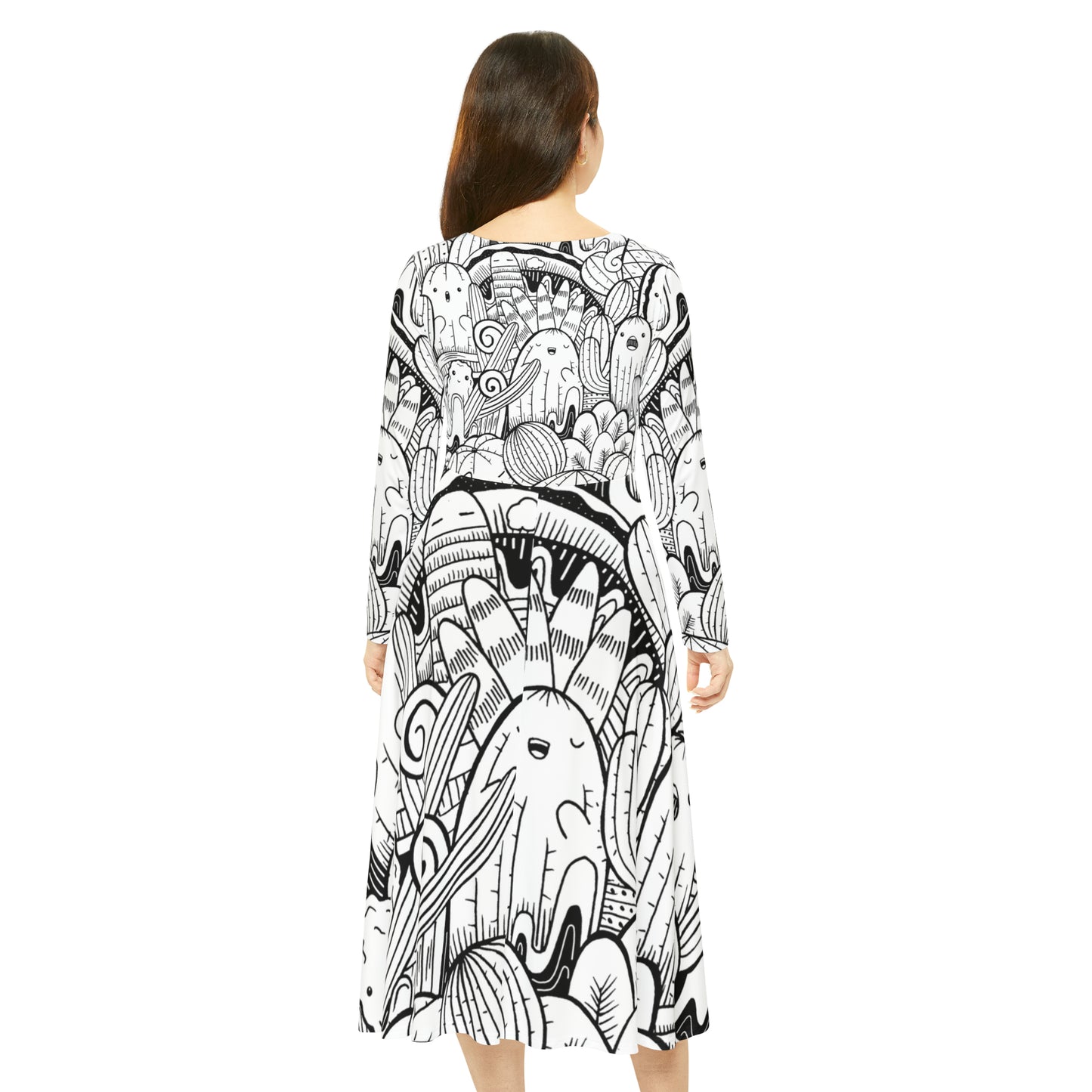 Doodle Cactus - Inovax Women's Long Sleeve Dance Dress