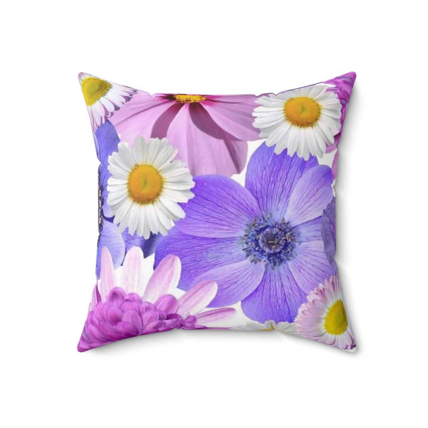 Flores moradas - Almohada cuadrada de poliéster hilado Inovax