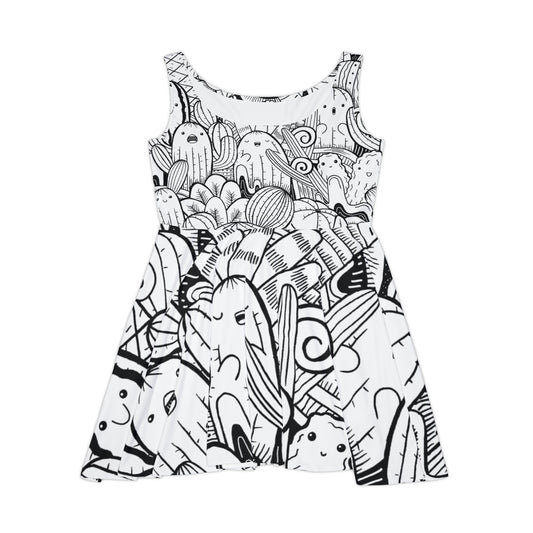 Doodle Cactus - Vestido skater para mujer Inovax