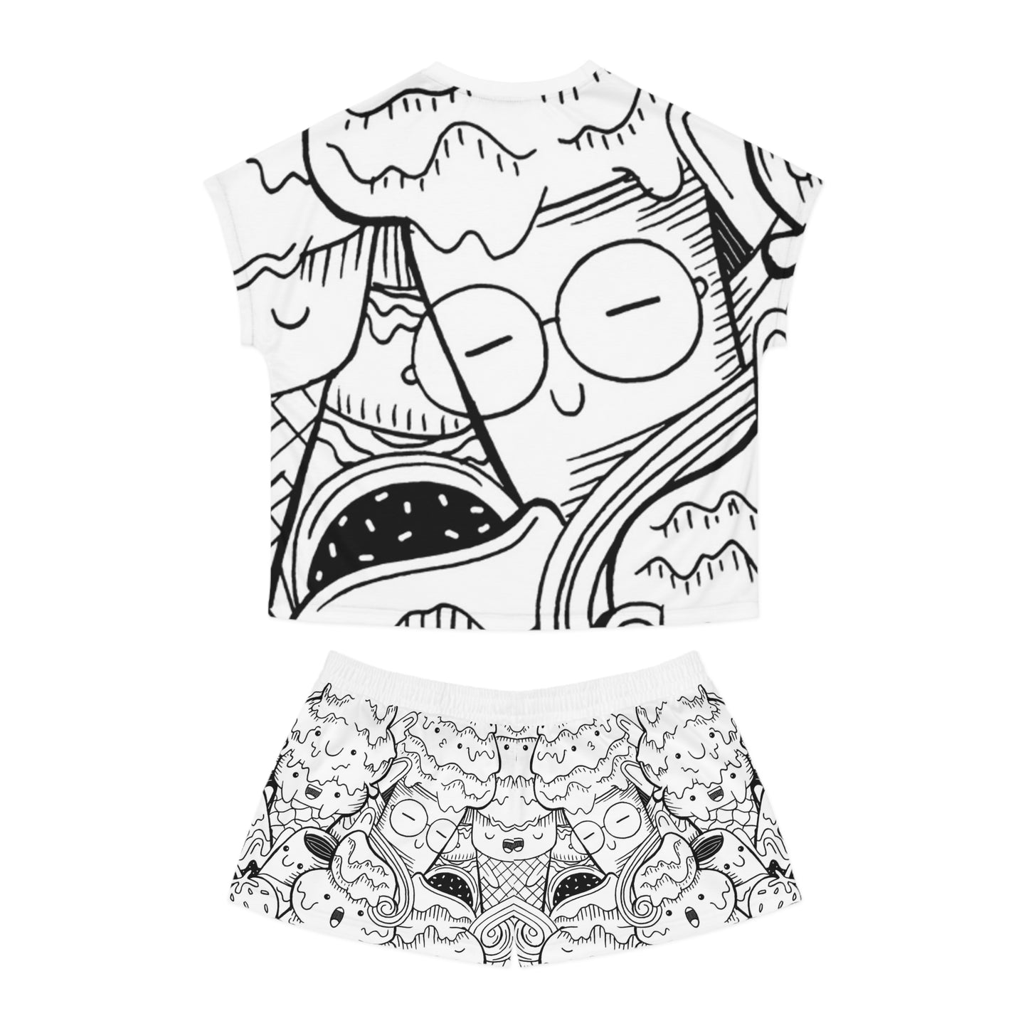 Doodle Icecream - Conjunto de pijama corto para mujer Inovax