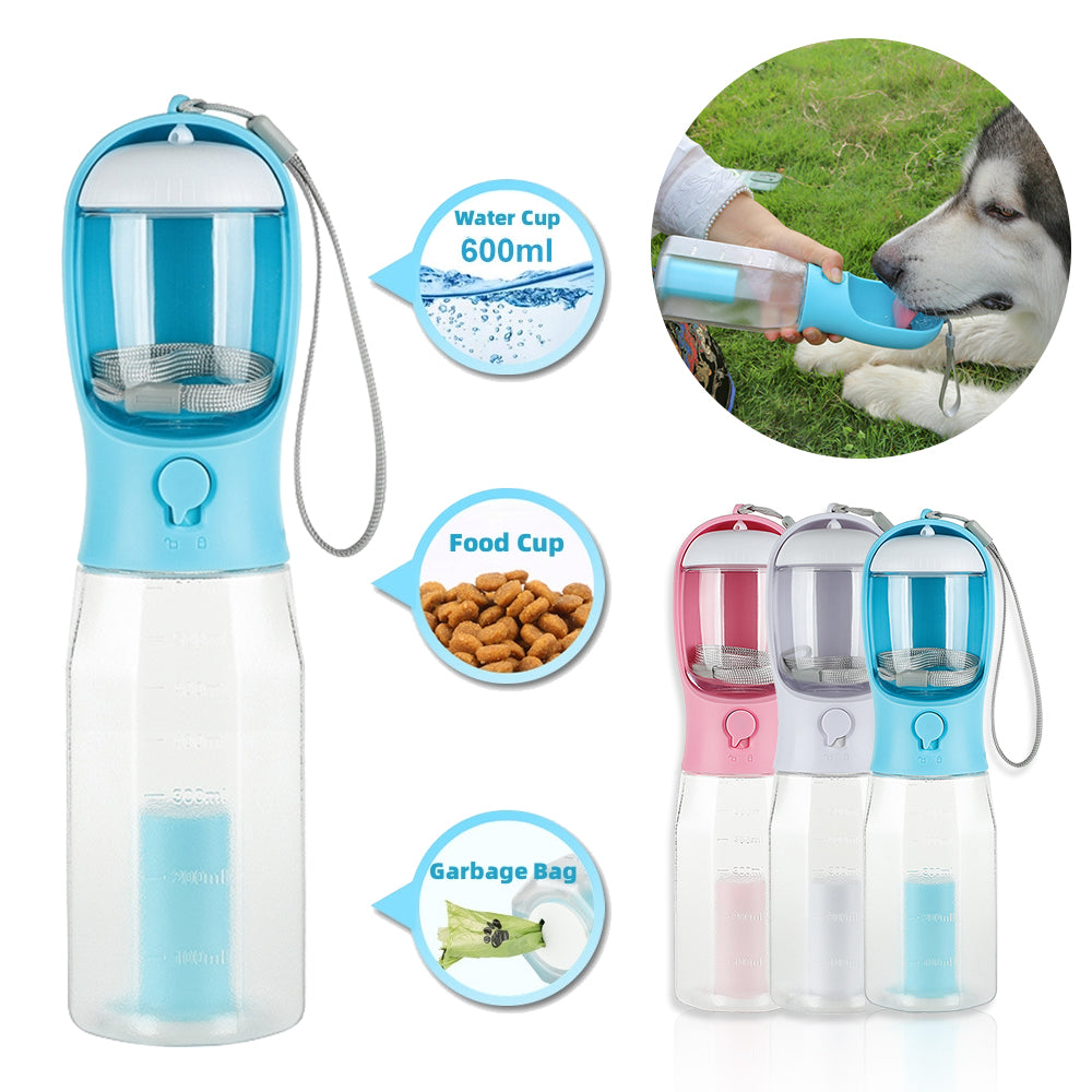 Bouteille d'eau Portable 3 en 1 pour chat et chien, distributeur de nourriture, abreuvoir, bouteille d'eau multifonctionnelle anti-fuite, produits pour animaux de compagnie