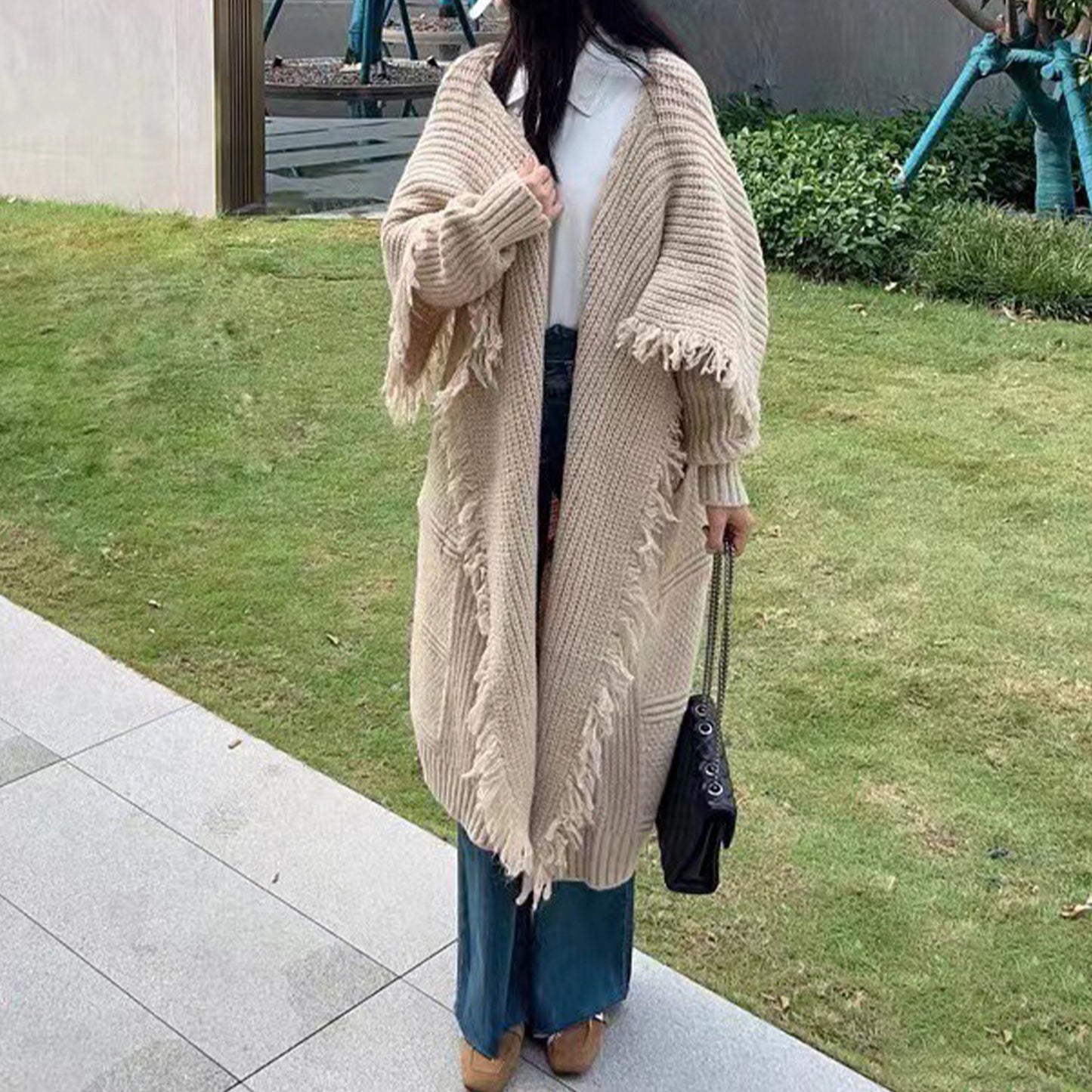 Suéter largo de lana de alpaca, chaqueta suave y encerada para mujer, cárdigan tejido a mano, estilo coreano holgado, prendas de punto, ropa de mujer