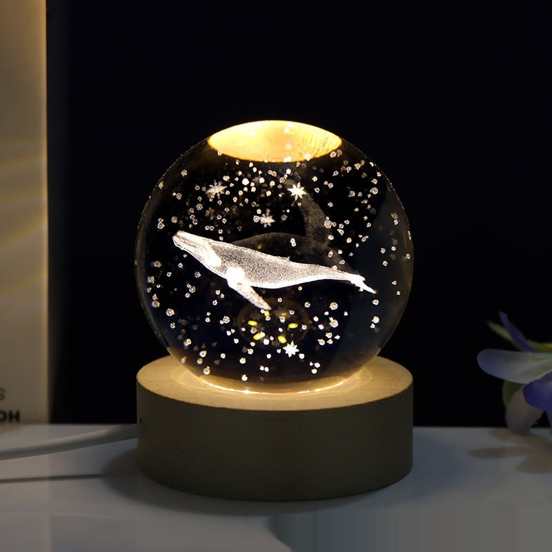 Creative 3D Laser Carved Crystal Ball Bedroom Small Night Lamp