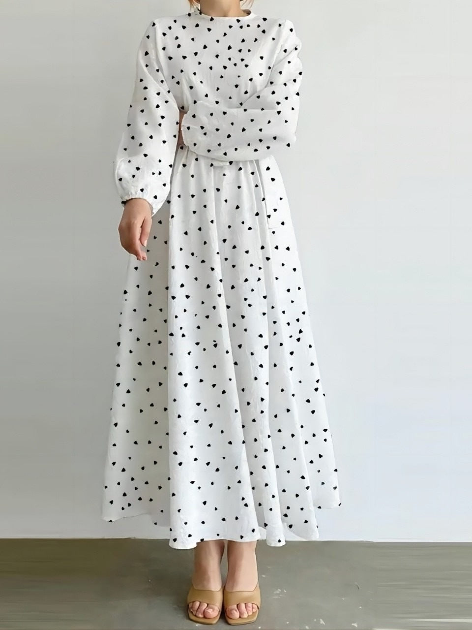 Vestido casual suelto con estampado en forma de corazón para mujer