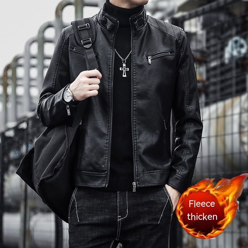 Chaqueta de cuero para hombre, informal, delgada, para motocicleta