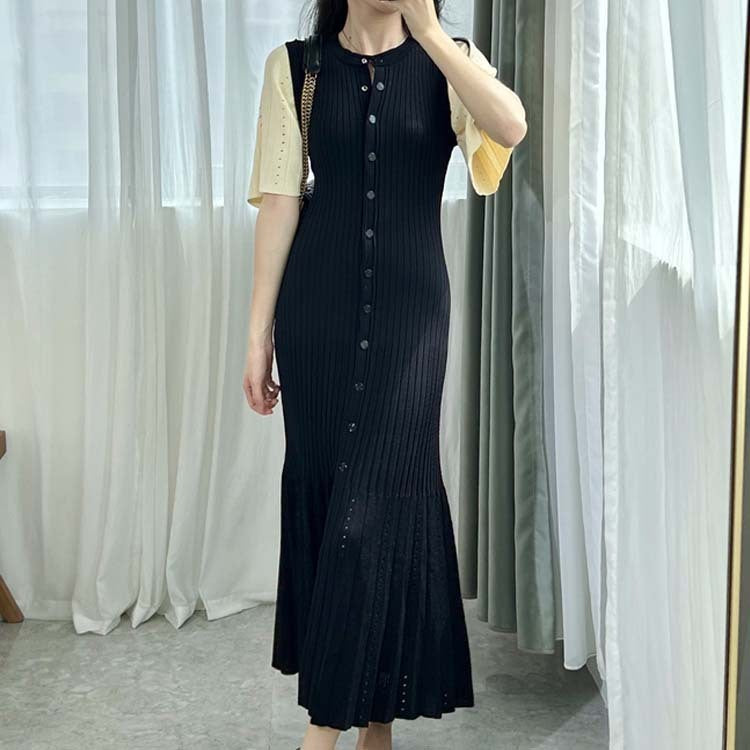 Slim Fit Waist Hollow Thin Fishtail Knitted Dress