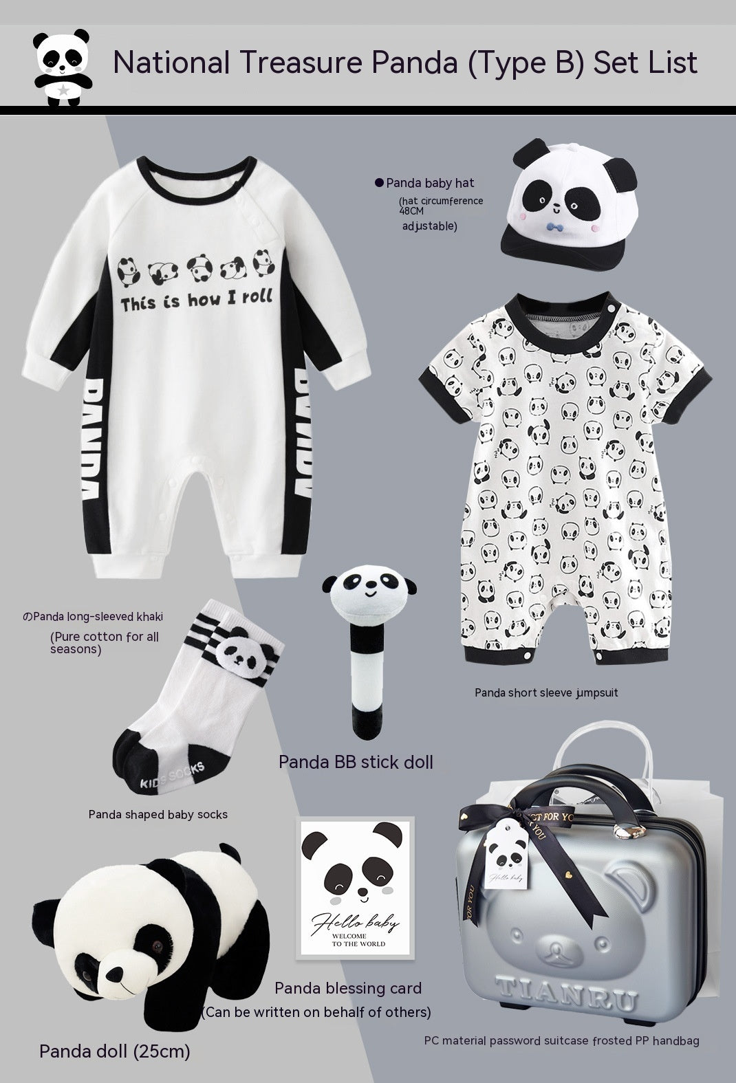 Coffret cadeau pour bébé Panda Ensemble de vêtements en pur coton quatre saisons