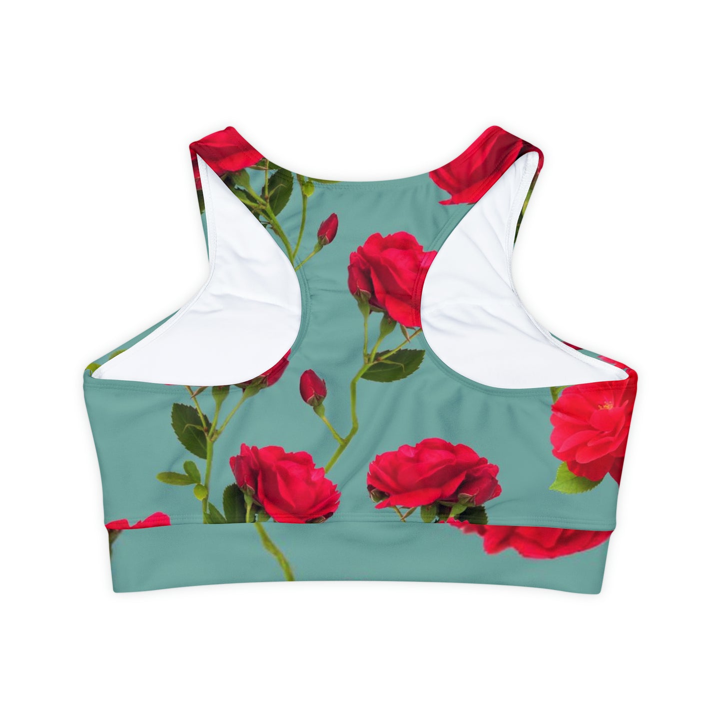 Red Flowers and blue - Inovax Padded Sports Bra